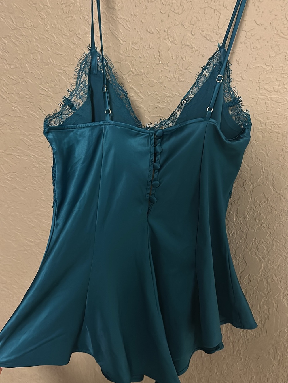 Victoria's Secret Teal Satin Lace-Trim Chemise - Picture 3 of 4